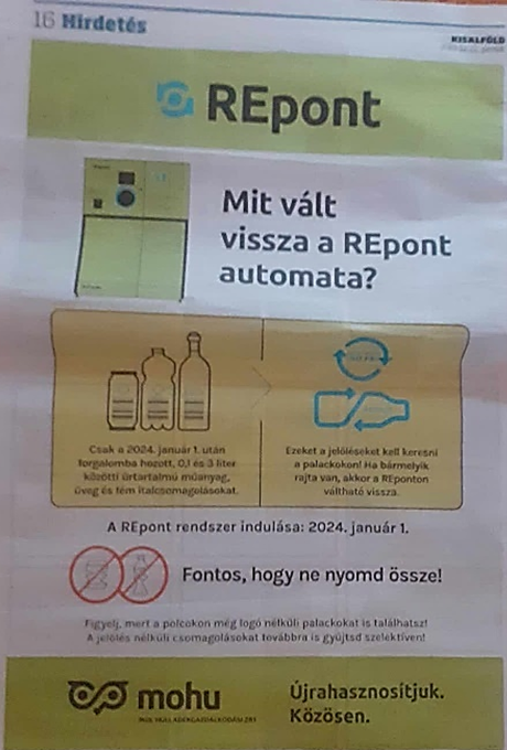 Repont hirdetés a Kisalföld című újságban.