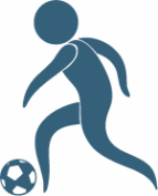 Jobb lábával labdát terelő, futó futballista.